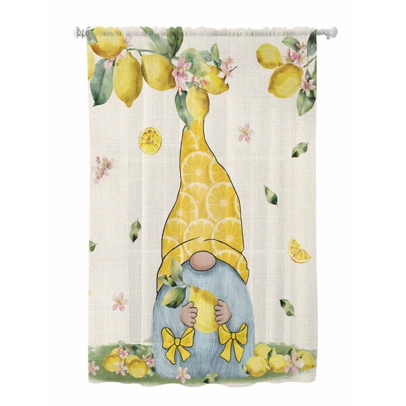 Sheer Curtains 72 Inches Long, Yellow Lemons Semi Sheer Curtains Light Filtering Window Treatment, Cute Gnomes Summer Fruits Flowers Vintage Privacy Voile Drapes for Living Room Bedroom 52x72 Inch
