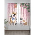 thumbnail image 1 of Sheer Curtains 72 inches Long 2 Panels Set Japanese Harmony Cute Akita Cherry Blossoms Cartoon Tiers Sheers Rod Pocket Small Window Short Curtains for Kitchen Cafe, Each 52" W x 72" L, 1 of 7