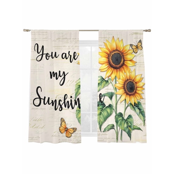 Sheer Curtains 72 inches Long 2 Panels Set Sunflower Butterfly You Are My Sun Shine Vintage Farmhouse Sheer Window Curtain Rod Pocket Voile Drapes for Living Room/Bedroom, Each 52" W x 72" L