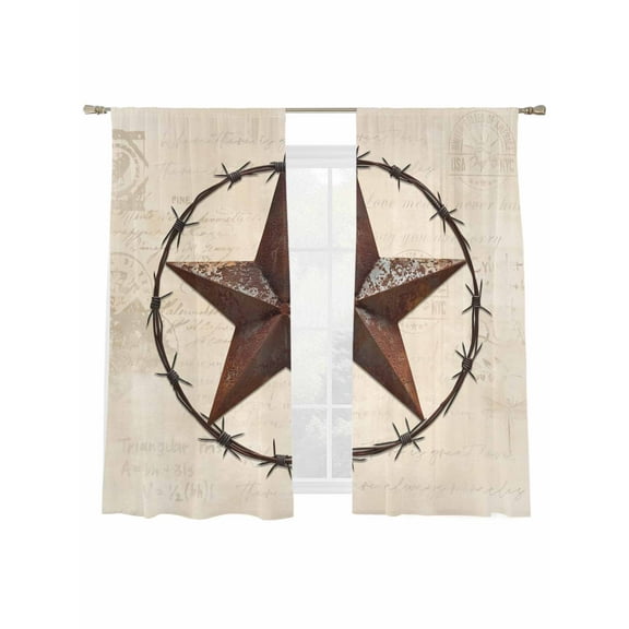 Sheer Curtains 72 inches Long 2 Panels Set Texas Star Country Star Retro Background Sheer Window Curtain Rod Pocket Voile Drapes for Living Room/Bedroom, Each 52" W x 72" L