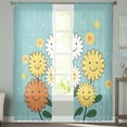thumbnail image 1 of Sheer Curtains 72 inches Long, Abstract Yellow and White Smile Flowers Blue Texture Light Filtering Sheer Window Curtains Rod Pocket Voile Drapes for Bedroom Living Room, 52"W x 72"L 2 Panels, 1 of 7
