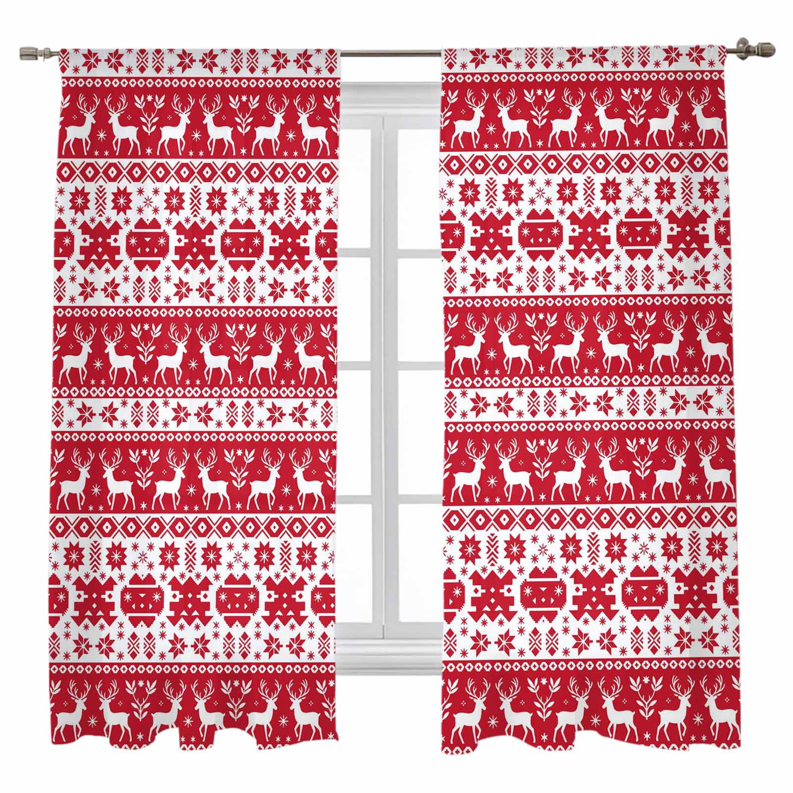 Sheer Curtains 72 inches Long, Christmas Red Simple Elk Snowflake ...