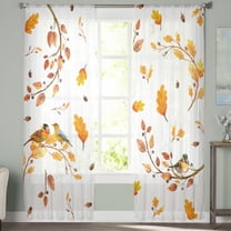Sheer Curtains 72 inches Long, Fall Bird Maple Leaves Tree Branch Light Filtering Sheer Window Curtains Rod Pocket Voile Drapes for Bedroom Living Room, 52"W x 72"L 2 Panels