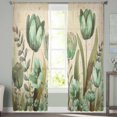 thumbnail image 1 of Sheer Curtains 72 inches Long, Green Tulip Watercolor Floral Retro Linen Light Filtering Sheer Window Curtains Rod Pocket Voile Drapes for Bedroom Living Room, 52"W x 72"L 2 Panels, 1 of 7