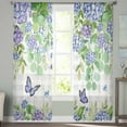 thumbnail image 1 of Sheer Curtains 72 inches Long, Hydrangea Eucalyptus Butterfly Floral Watercolor Grey Plaid Sheer Window Curtains Rod Pocket Voile Drapes for Bedroom Living Room, 52"W x 72"L 2 Panels, 1 of 7