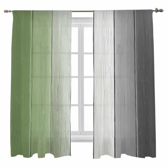 Sheer Curtains 72 inches Long, Sage Green Grey Gradient Wood Grain Farmhouse Retro Striped Light Filtering Sheer Window Curtains Rod Pocket Voile Drapes for Bedroom Living Room, 52"W x 72"L 2 Panels