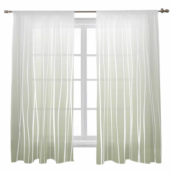 Sheer Curtains 72 inches Long, Sage Green Wave Lines Gradient Minimalist Abstract Texture Light Filtering Sheer Window Curtains Rod Pocket Voile Drapes for Bedroom Living Room, 52"W x 72"L 2 Panels