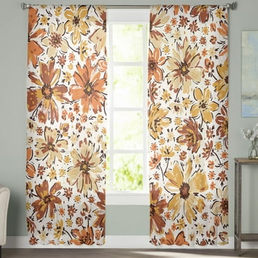Sheer Curtains 72 inches Long, Watercolor Flowers Texture Fall Floral Light Filtering Sheer Window Curtains Rod Pocket Voile Drapes for Bedroom Living Room, 52"W x 72"L 2 Panels