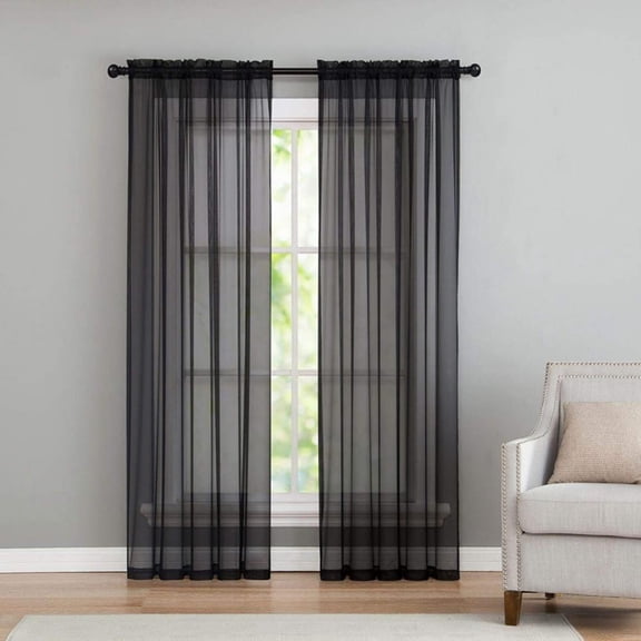 Sheer Curtains 79 inch Length 1 Panels Set Sheer Curtains Window Panels, Semi Sheer Drapes for Bedroom/Living Room, W39 x L79, Black