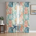 thumbnail image 1 of Sheer Curtains 84 Inches Long 2 Panels Set for Living Room, Coastal Beach Semi Sheer Curtains for Windows, Nautical Summer Coral Starfish Shell Voile Window Treatments Rod Pocket Curtain, 1 of 7