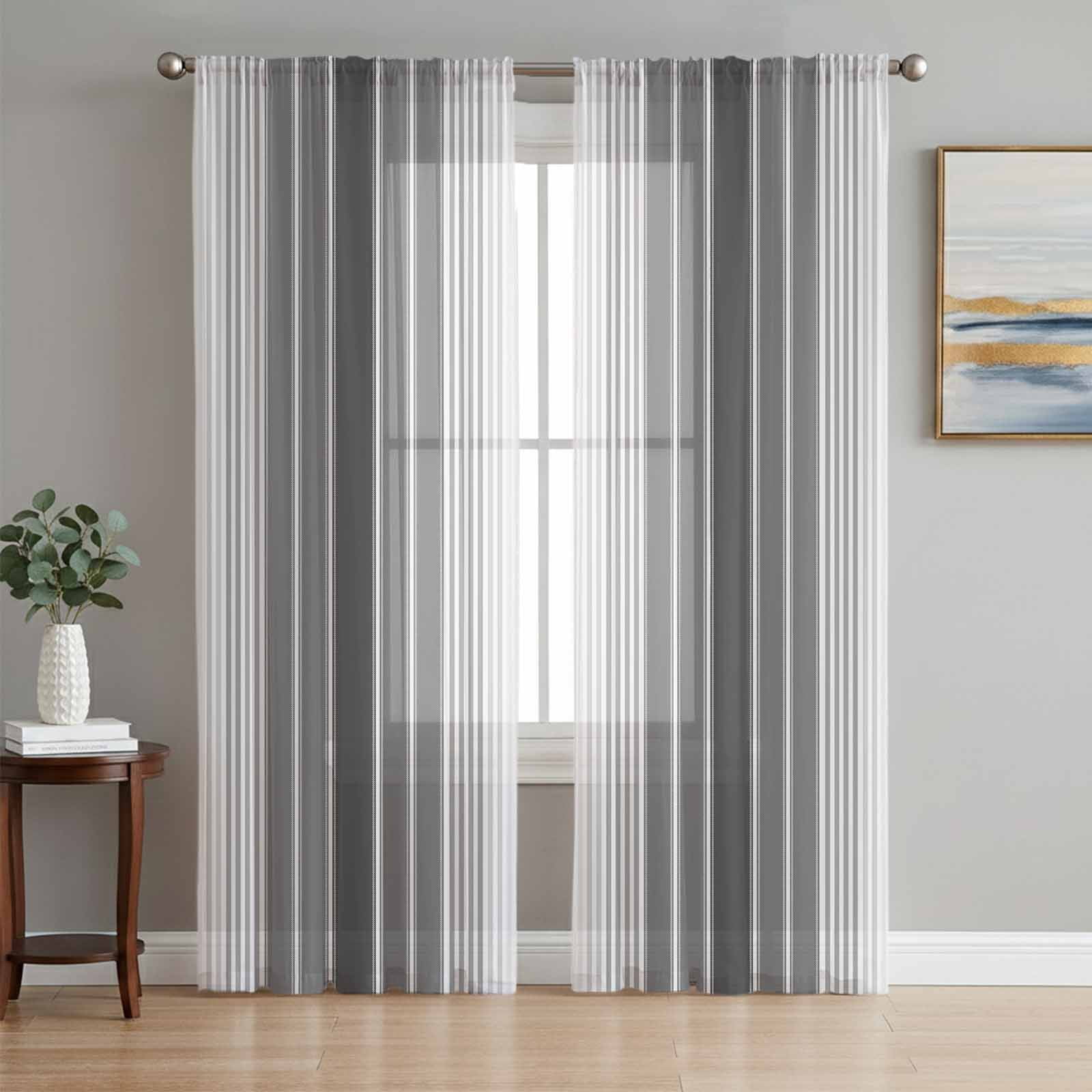 2 Inch Raffinate Line Sheer Curtains 84 Inches Long 2 Panels Set for Living Room, Gray ...