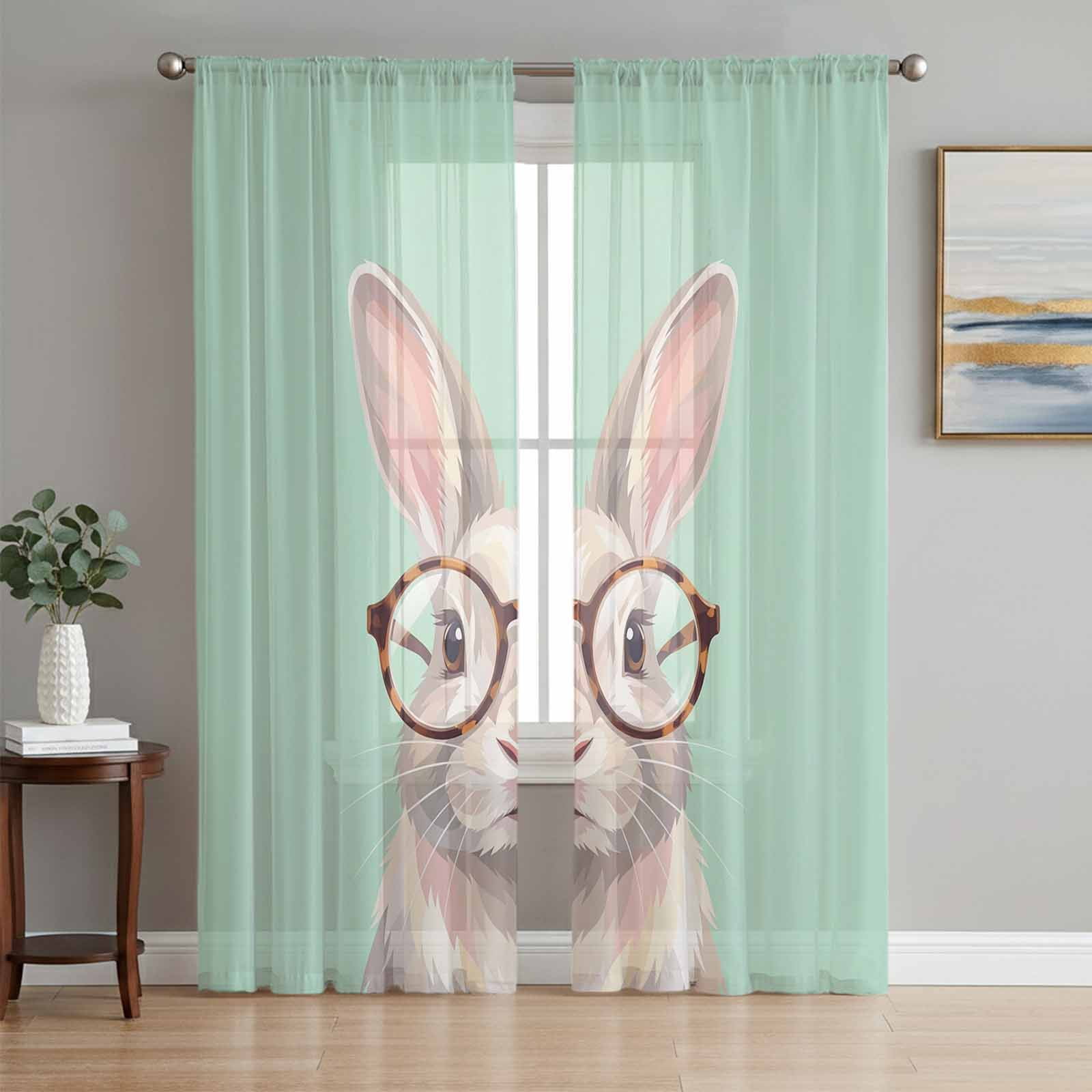 Sheer Curtains 84 Inches Long 2 Panels Set for Living Room, Green Cute ...