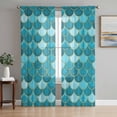 thumbnail image 1 of Sheer Curtains 84 Inches Long 2 Panels Set for Living Room, Green Semi Sheer Curtains for Windows, Modern Geometric Fish Scale Abstract Moroccan Voile Window Treatments Rod Pocket Curtain, 1 of 7