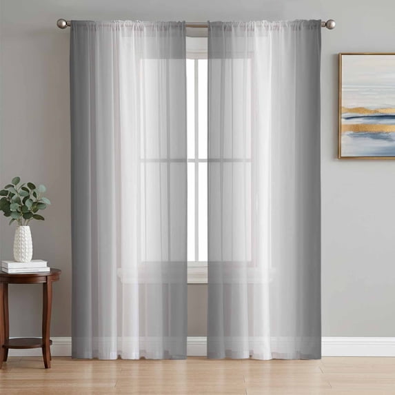 Sheer Curtains 84 Inches Long 2 Panels Set for Living Room, Grey White Semi Sheer Curtains for Windows, Gray Farmhouse Modern Rustic Voile Window Treatments Rod Pocket Curtain