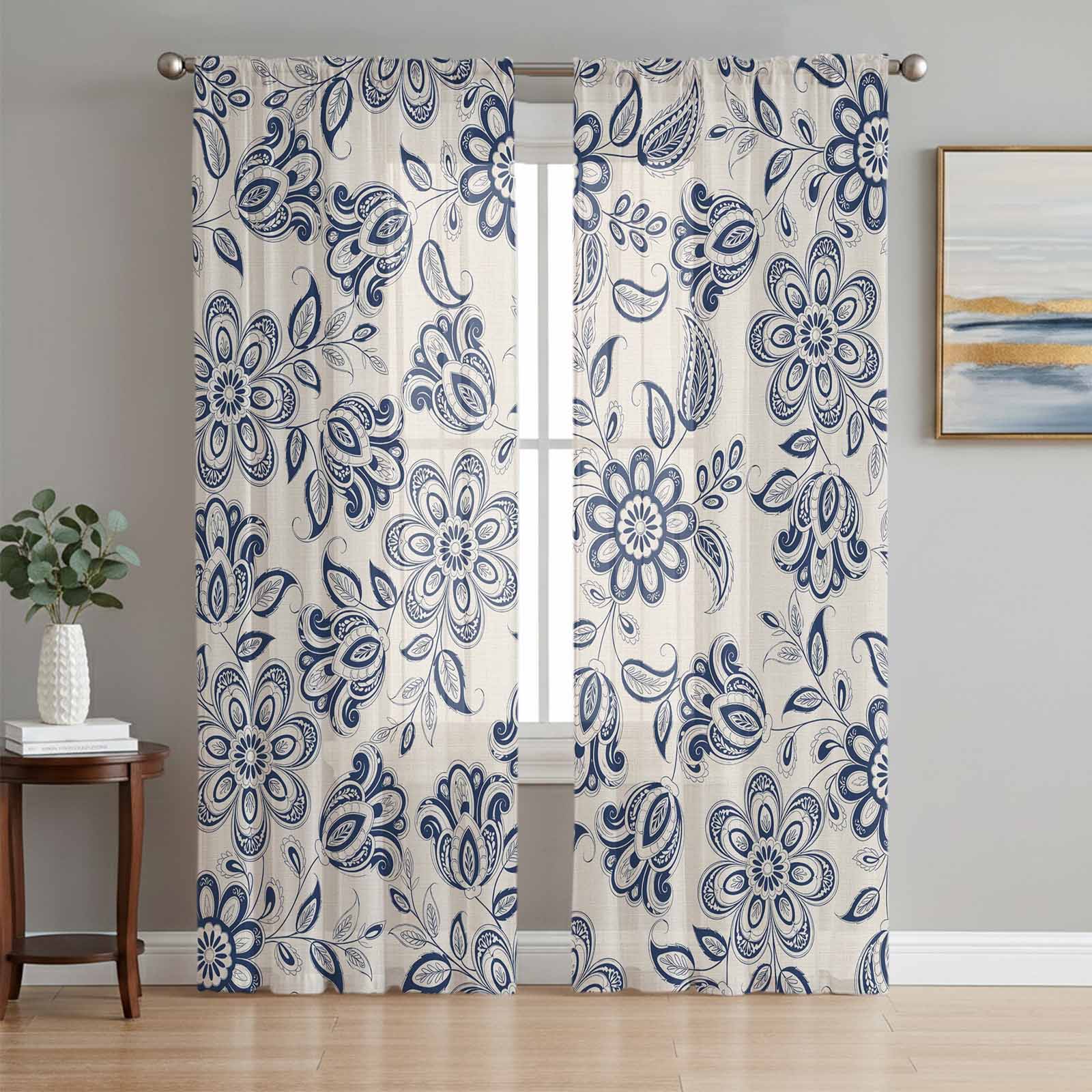 Sheer Curtains 84 Inches Long 2 Panels Set for Living Room, Navy Blue ...