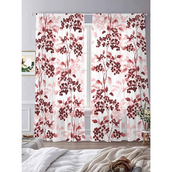Sheer Curtains 84 Inches Long 2 Panels, Vintage Nature Fruit Rod Pocket Curtain Voile Draperies, Abstract Country Plants Light Filtering Window Treatment for Living Room Kitchen Bedroom
