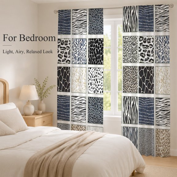 Sheer Curtains 84 Inches Long 2 Panels, Zebra Leopard Tiger Fur Texture Rod Pocket Curtain Voile Draperies, Wild Abstract Splicing Art Light Filtering Window Treatment for Living Room Kitchen Bedroom