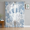 thumbnail image 1 of Sheer Curtains 84 Inches Long, Blue Grey Abstract Flower Plant Fish Light Filtering Window Curtains for Living Room, Ocean Coastal Coral Rod Pocket Voile Sheer Curtain Drapes, 52"W x 84"L, 2 Panels, 1 of 9