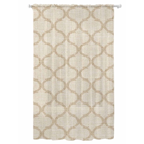 Sheer Curtains 84 Inches Long, Boho Moroccan Semi Sheer Curtains Light Filtering Window Treatment, Vintage Morocco Quatrefoil Geometric Privacy Voile Drapes for Living Room Bedroom 52x84 Inch