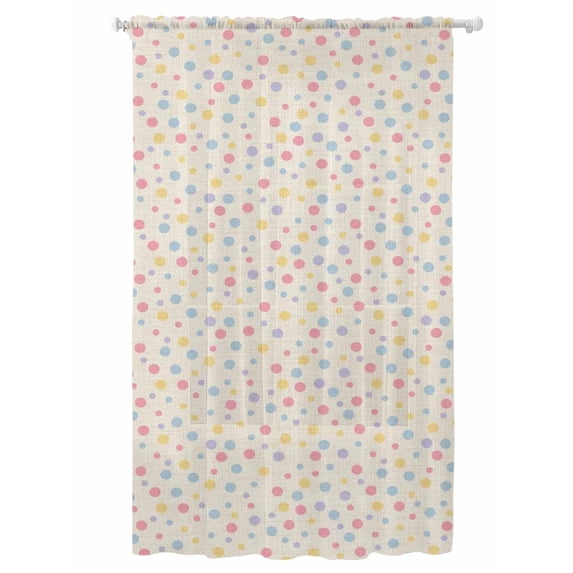 Sheer Curtains 84 Inches Long, Colorful Polka Dot Semi Sheer Curtains Light Filtering Window Treatment, Vintage Minimalist Geometric Beige Privacy Voile Drapes for Living Room Bedroom 52x84 Inch