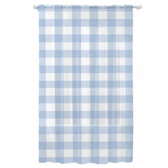 Sheer Curtains 84 Inches Long, Light Blue Plaid Semi Sheer Curtains Light Filtering Window Treatment, Modern Minimalist Country Privacy Voile Drapes for Living Room Bedroom 52x84 Inch