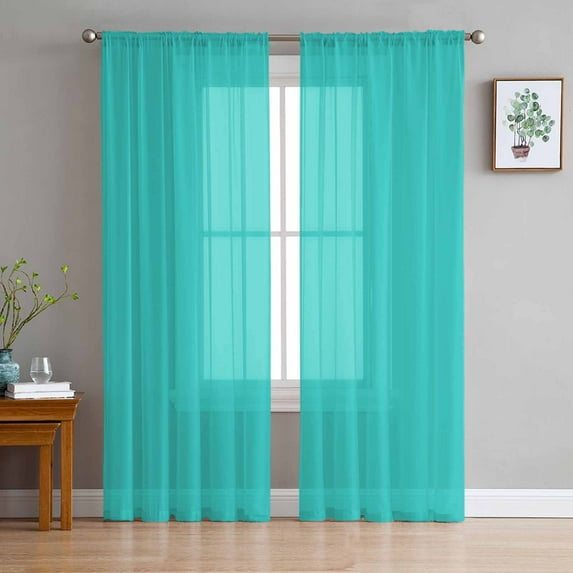 Sheer Curtains 84 Inches Long, Modern Pure Turquoise Light Filtering Window Curtains for Living Room/Bedroom, Turquoise Rod Pocket Voile Sheer Curtain Drapes, 52"W x 84"L, 2 Panels