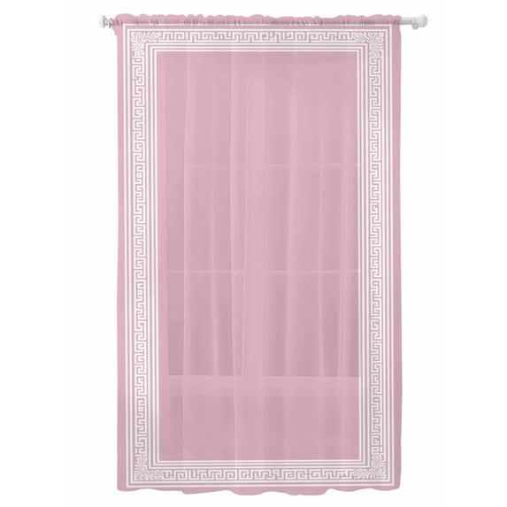 Sheer Curtains 84 Inches Long, Pink Greek Key Semi Sheer Curtains Light Filtering Window Treatment, Geometric Greece Ancient Farmhouse Geo Privacy Voile Drapes for Living Room Bedroom 52x84 Inch