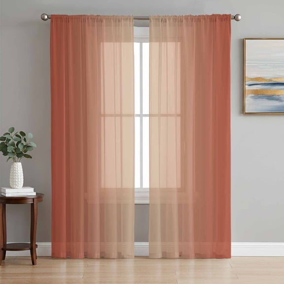 Sheer Curtains 84 Inches Long, Red Orange Ombre Light Filtering Window Curtains for Living Room/Bedroom, Modern Gradient Abstract Art Rod Pocket Voile Sheer Curtain Drapes, 52"W x 84"L, 2 Panels