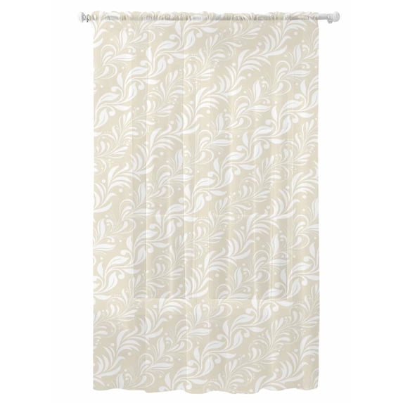 Sheer Curtains 84 Inches Long, Spring Floral Semi Sheer Curtains Light Filtering Window Treatment, Vintage Simple Flowers Pattern Beige Privacy Voile Drapes for Living Room Bedroom 52x84 Inch