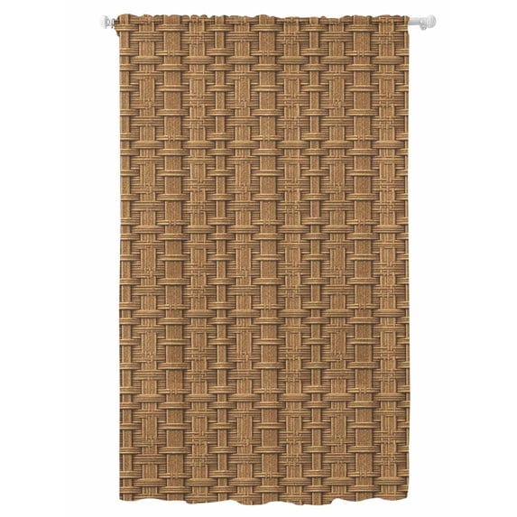 Sheer Curtains 84 Inches Long, Vintage Rattan Semi Sheer Curtains Light Filtering Window Treatment, Minimalist Abstract Wicker Texture Brown Privacy Voile Drapes for Living Room Bedroom 52x84 Inch