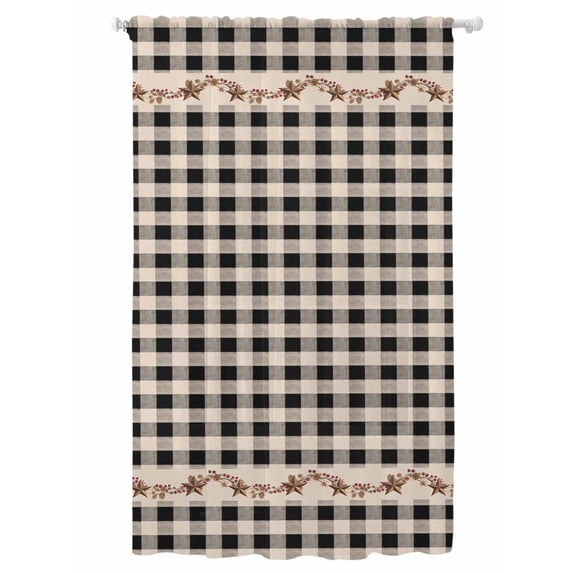 Sheer Curtains 84 Inches Long, Western Texas Star Retro Semi Sheer Curtains Light Filtering Window Treatment, Country Vintage Black Beige Plaid Privacy Voile Drapes for Living Room 52x84 Inch