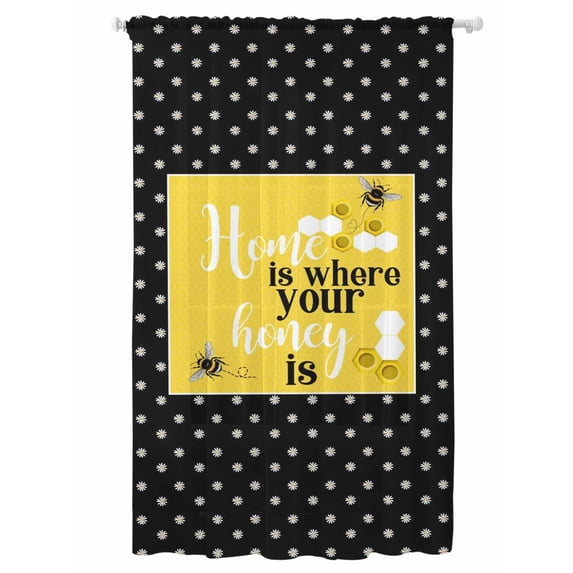 Sheer Curtains 84 Inches Long, Yellow Bees Semi Sheer Curtains Light Filtering Window Treatment, Spring Summer Watercolor Honey Textured Privacy Voile Drapes for Living Room Bedroom 52x84 Inch