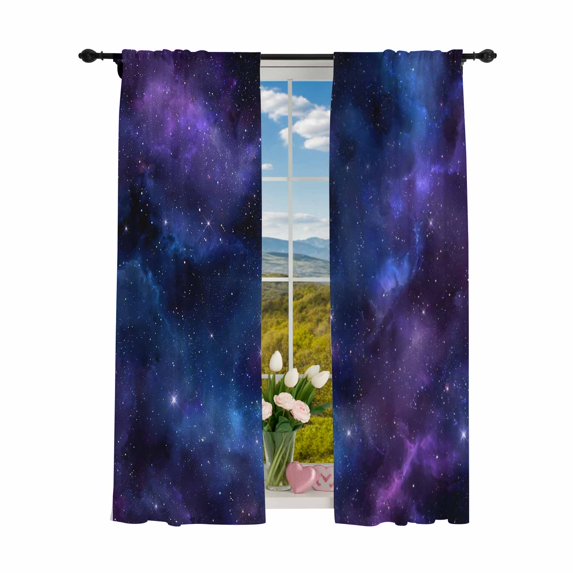 Sheer Curtains 84 inches Long 2 Panels Set Blue Purple Galaxy Stars Light Filtering Sheer Drapes Rod Pocket Window Curtains for Living Room/Bedroom, Space Universe Themed
