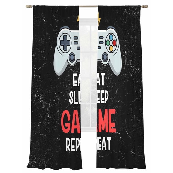 Sheer Curtains 84 inches Long 2 Panels Set Eat Sleep Game Repeat Cartoon Game Consoles Retro Sheer Window Curtain Rod Pocket Voile Drapes for Living Room/Bedroom, Each 52" W x 84" L