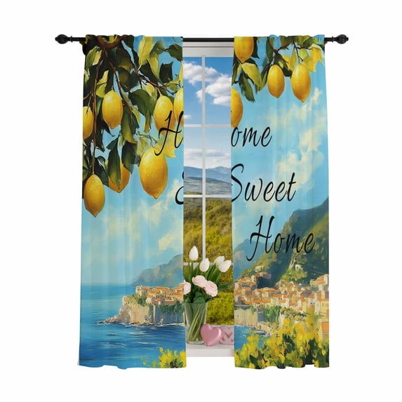 Sheer Curtains 84 inches Long 2 Panels Set Tropical Ocean Lemon Light Filtering Sheer Drapes Rod Pocket Window Curtains for Living Room/Bedroom, Home Sweet Home