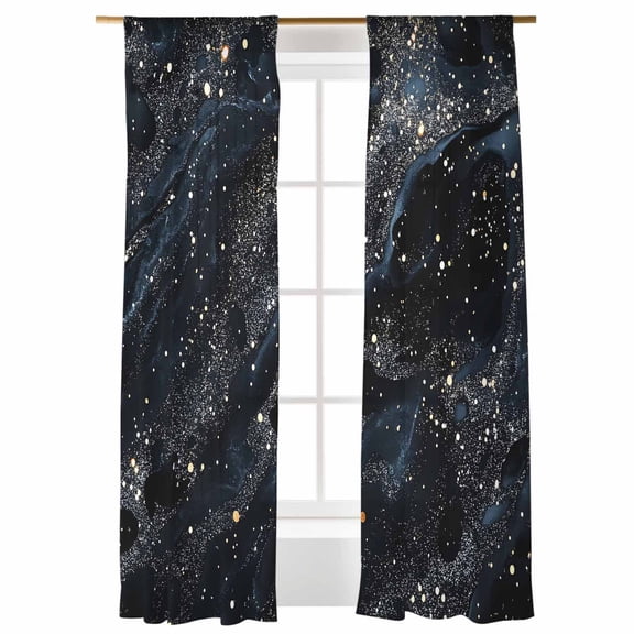 Sheer Curtains 84 inches Long, Marble Texture Star Sky White Dot Black Marble Light Filtering Sheer Window Curtains Rod Pocket Voile Drapes for Bedroom Living Room, 52"W x 84"L 2 Panels