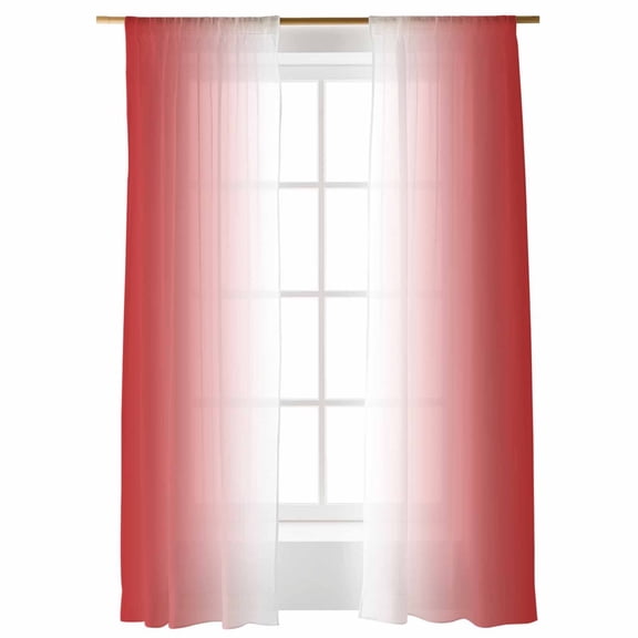 Sheer Curtains 84 inches Long, Red and White Gradient Light Filtering Sheer Window Curtains Rod Pocket Voile Drapes for Bedroom Living Room, 52"W x 84"L 2 Panels