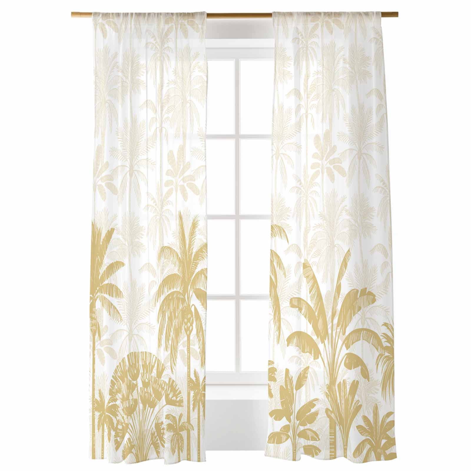 Sheer Curtains 84 inches Long, Summer Tropical Plants Palm Trees Yellow ...