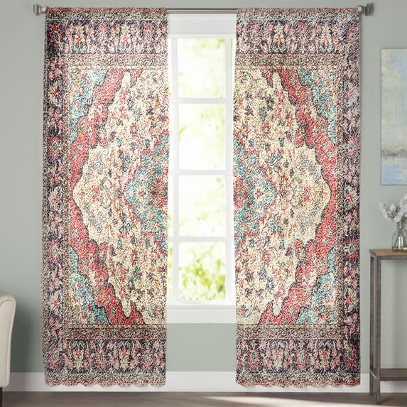 Sheer Curtains 84 inches Long, Vintage Flower Art Carving Textures in African Style Light Filtering Sheer Window Curtains Rod Pocket Voile Drapes for Bedroom Living Room, 52"W x 84"L 2 Panels