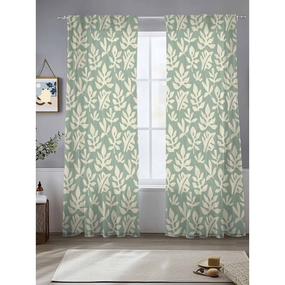 Sheer Curtains 96 Inches Long 2 Panels, Farm Leaves Abstract Style Rod Pocket Curtain Voile Draperies, Falling Leaves Seamless Light Filtering Window Treatment for Living Room Kitchen Bedroom