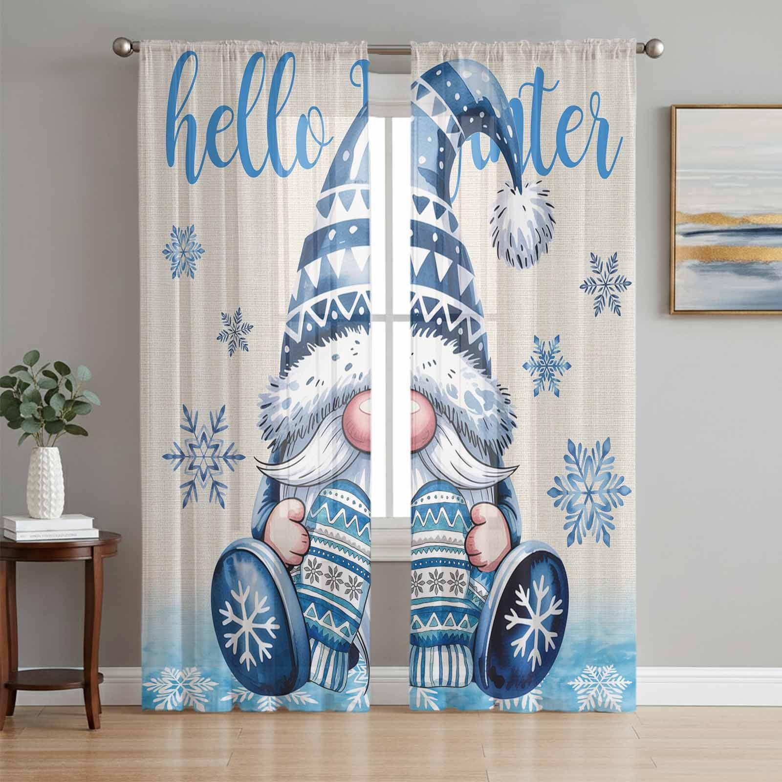 Sheer Curtains 96 Inches Long 2 Panels Set for Living Room, Blue Gnomes ...