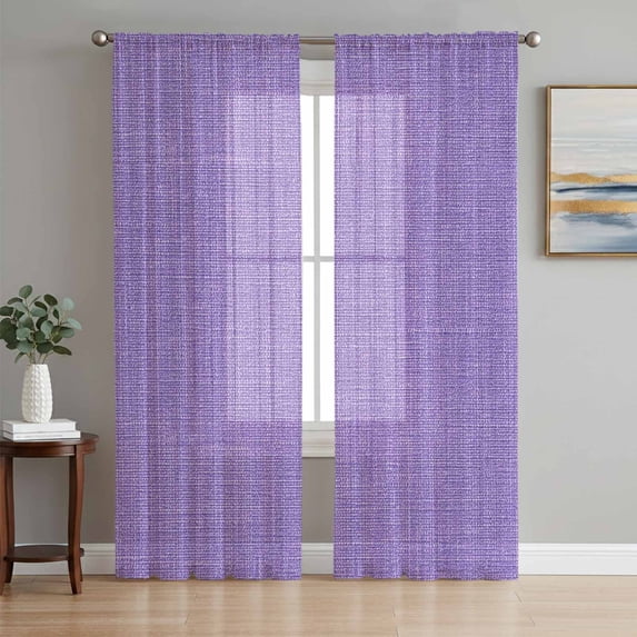 Sheer Curtains 96 Inches Long 2 Panels Set for Living Room, Lavender Burlap Texture Semi Sheer Curtains for Windows, Farmhouse Vintage Lavender Voile Window Treatments Rod Pocket Curtain