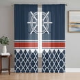thumbnail image 1 of Sheer Curtains 96 Inches Long 2 Panels Set for Living Room, Navy Blue Coastal Semi Sheer Curtains for Windows, Nautical Ocean Sea Rudder Abstract Art Voile Window Treatments Rod Pocket Curtain, 1 of 7