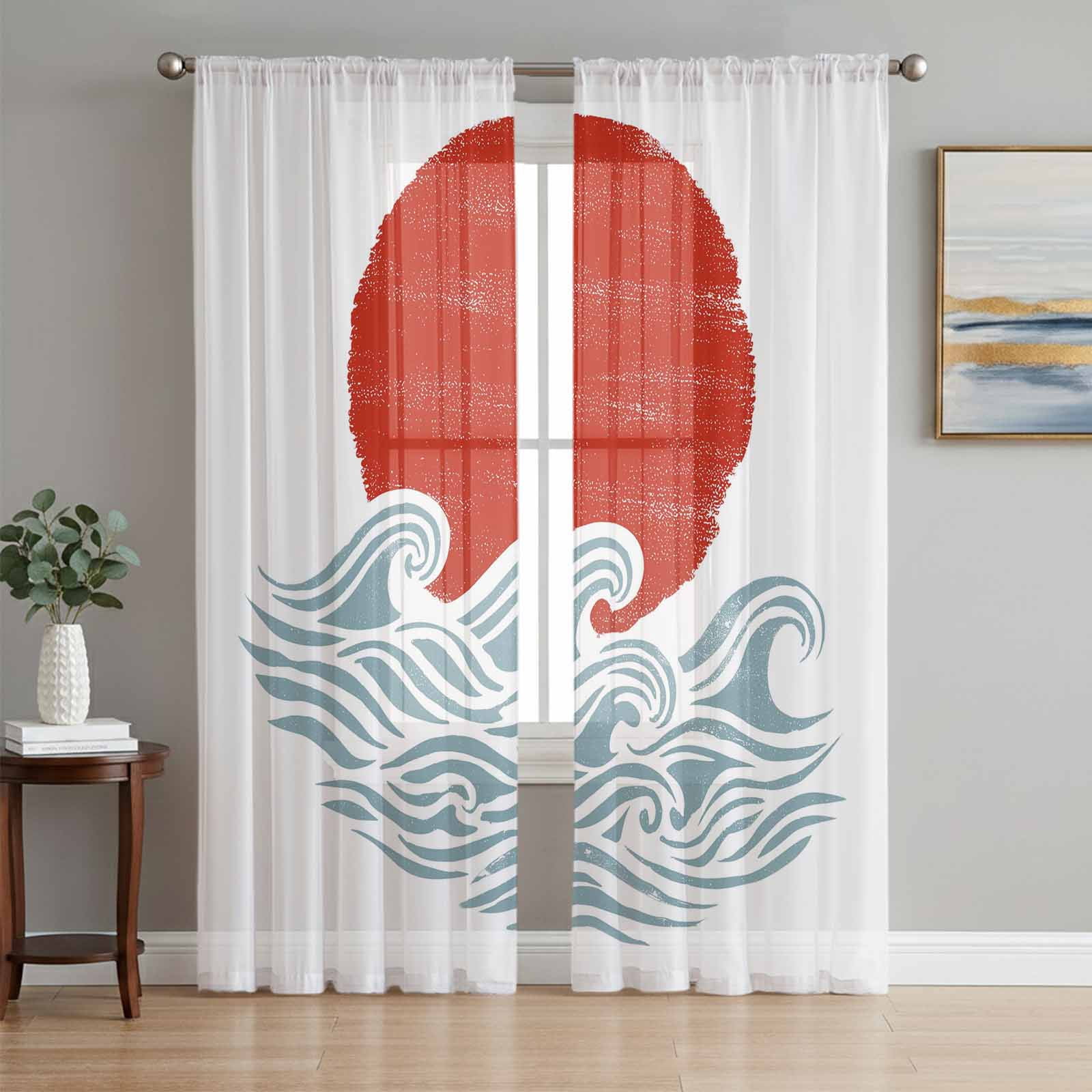 Window Rising Curtains Sheer Curtains 96 Inches Long 2 Panels Set for Living Room, Red Sun ...