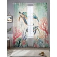 thumbnail image 1 of Sheer Curtains 96 Inches Long 2 Panels, Vintage Sea Turtle Coral Rod Pocket Curtain Voile Draperies, Summer Marine Life Light Filtering Window Treatment for Living Room Kitchen Bedroom, 1 of 8