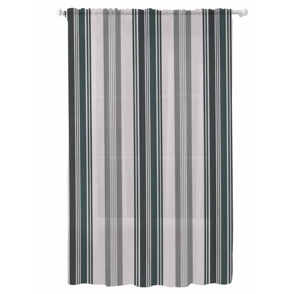 Sheer Curtains 96 Inches Long, Black Grey Striped Semi Sheer Curtains Light Filtering Window Treatment, Farmhouse Modern Stripes Art Privacy Voile Drapes for Living Room Bedroom 52x96 Inch