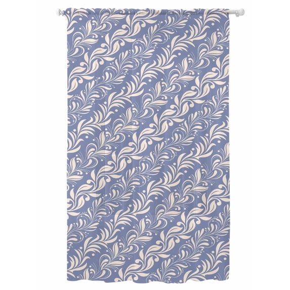 Sheer Curtains 96 Inches Long, Blue Floral Semi Sheer Curtains Light Filtering Window Treatment, Spring Flowers Pattern Plants Simple Vintage Privacy Voile Drapes for Living Room Bedroom 52x96 Inch