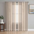 thumbnail image 1 of Sheer Curtains 96 Inches Long, Brown Beige Striped Light Filtering Window Curtains for Living Room, Boho Ethnic Modern Abstract Art Rod Pocket Voile Sheer Curtain Drapes, 52"W x 96"L, 2 Panels, 1 of 8
