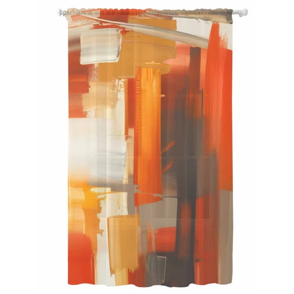 Sheer Curtains 96 Inches Long, Burnt Orange Brown Semi Sheer Curtains Light Filtering Window Treatment, Farmhouse Ombre Abstract Mottled Art Privacy Voile Drapes for Living Room Bedroom 52x96 Inch