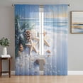 thumbnail image 1 of Sheer Curtains 96 Inches Long, Christmas Beach Light Filtering Window Curtains for Living Room, Blue Shell Starfish Conch Pine Cone Snow Rod Pocket Voile Sheer Curtain Drapes, 52"W x 96"L, 2 Panels, 1 of 8
